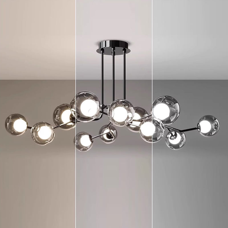 Contemporary Scandinavian Dome Orb Branches Iron Glass 9/12 - Light Chandelier For Living Room