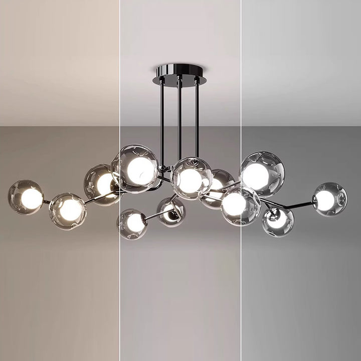 Contemporary Scandinavian Dome Orb Branches Iron Glass 9/12 - Light Chandelier For Living Room