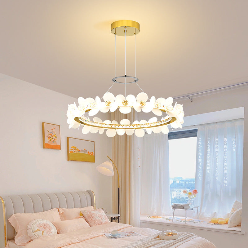 Contemporary Nordic Round Flowers Crystal Acrylic Iron LED Chandeliers For Living Room