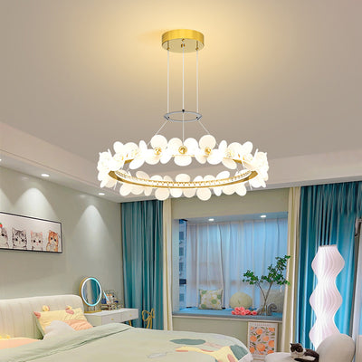 Contemporary Nordic Round Flowers Crystal Acrylic Iron LED Chandeliers For Living Room