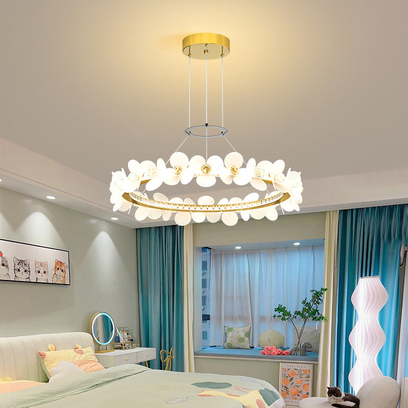 Contemporary Nordic Round Flowers Crystal Acrylic Iron LED Chandeliers For Living Room