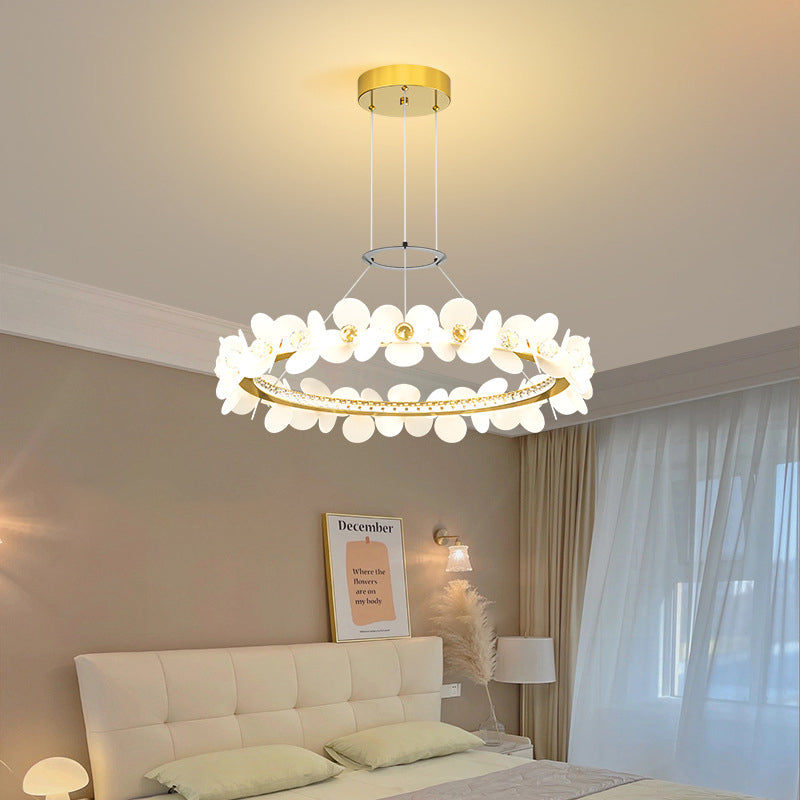 Contemporary Nordic Round Flowers Crystal Acrylic Iron LED Chandeliers For Living Room