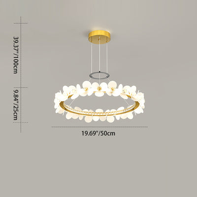 Contemporary Nordic Round Flowers Crystal Acrylic Iron LED Chandeliers For Living Room