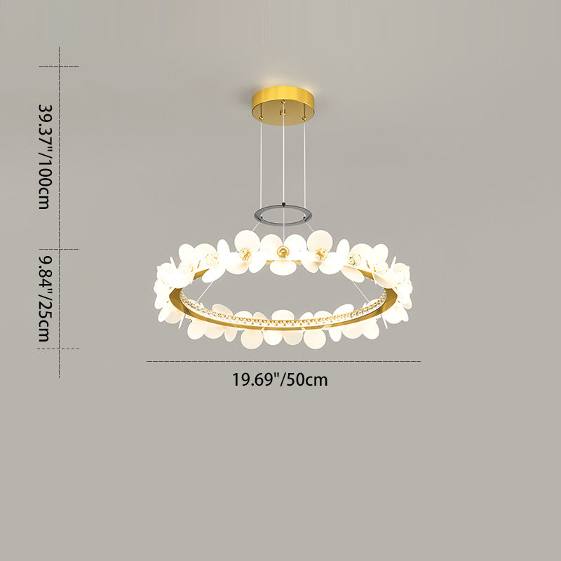 Contemporary Nordic Round Flowers Crystal Acrylic Iron LED Chandeliers For Living Room