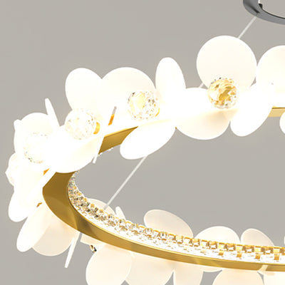 Contemporary Nordic Round Flowers Crystal Acrylic Iron LED Chandeliers For Living Room
