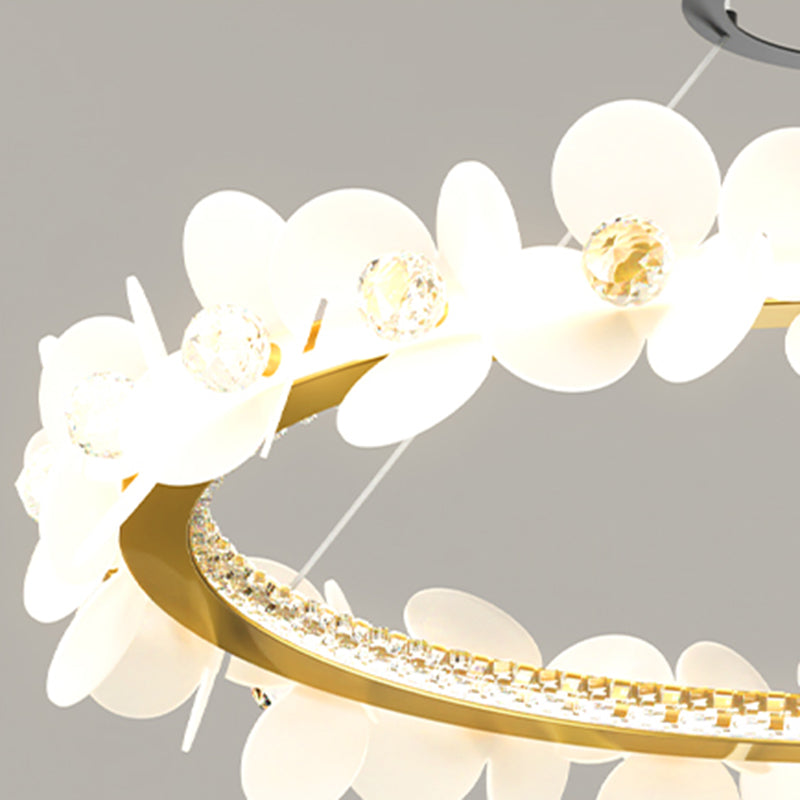 Contemporary Nordic Round Flowers Crystal Acrylic Iron LED Chandeliers For Living Room