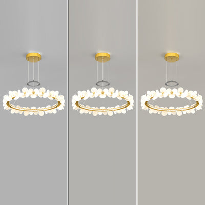 Contemporary Nordic Round Flowers Crystal Acrylic Iron LED Chandeliers For Living Room