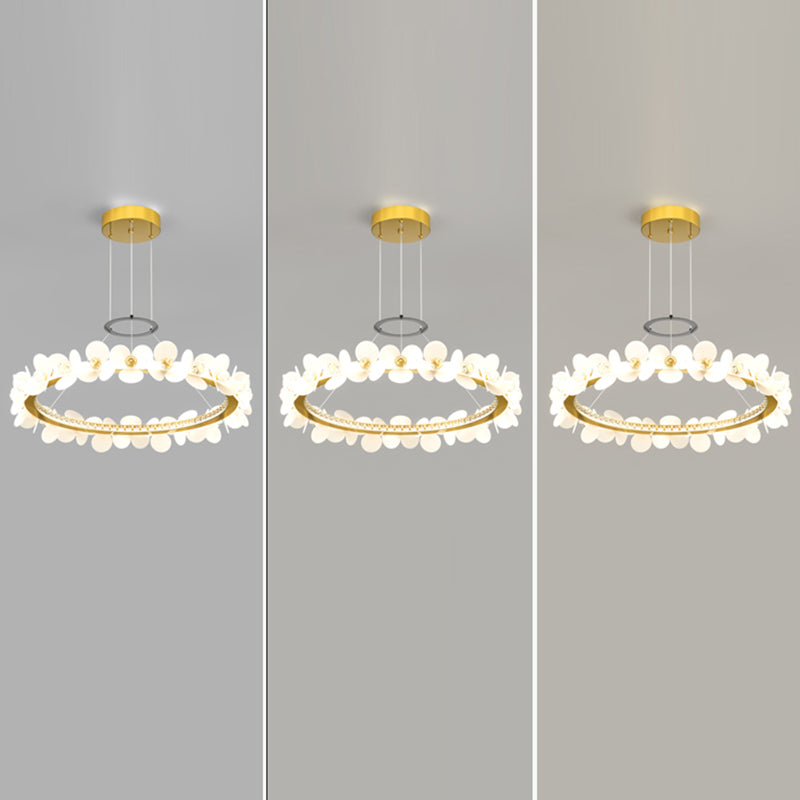 Contemporary Nordic Round Flowers Crystal Acrylic Iron LED Chandeliers For Living Room