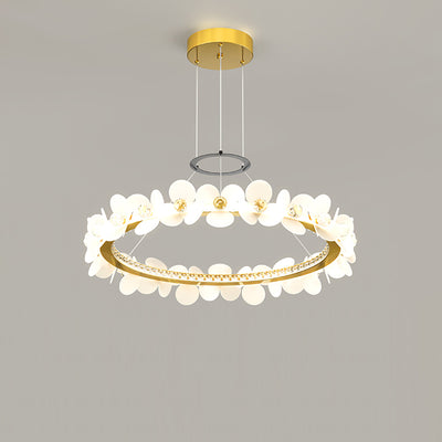Contemporary Nordic Round Flowers Crystal Acrylic Iron LED Chandeliers For Living Room