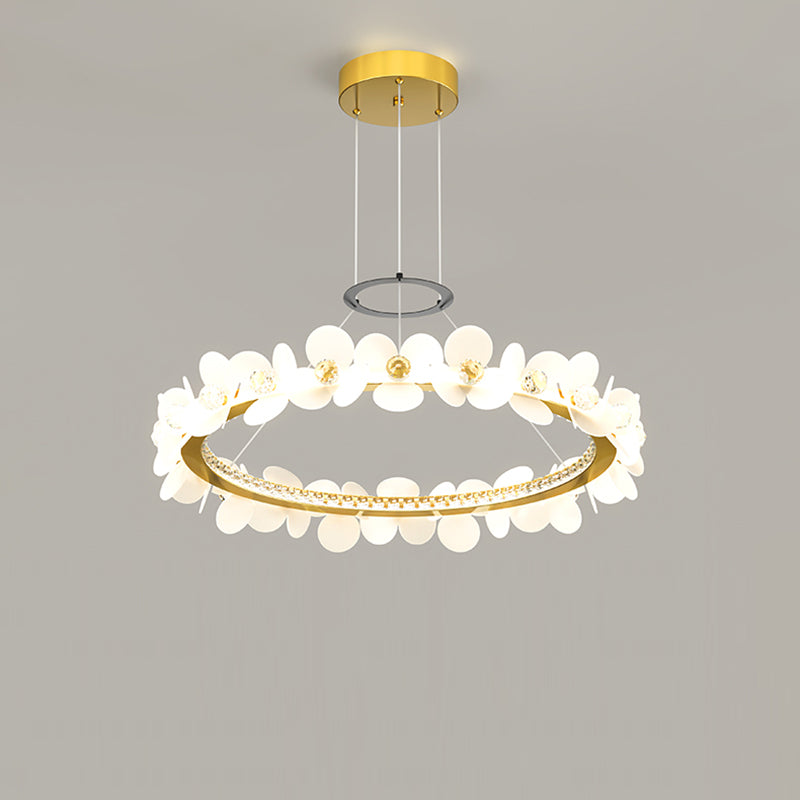 Contemporary Nordic Round Flowers Crystal Acrylic Iron LED Chandeliers For Living Room