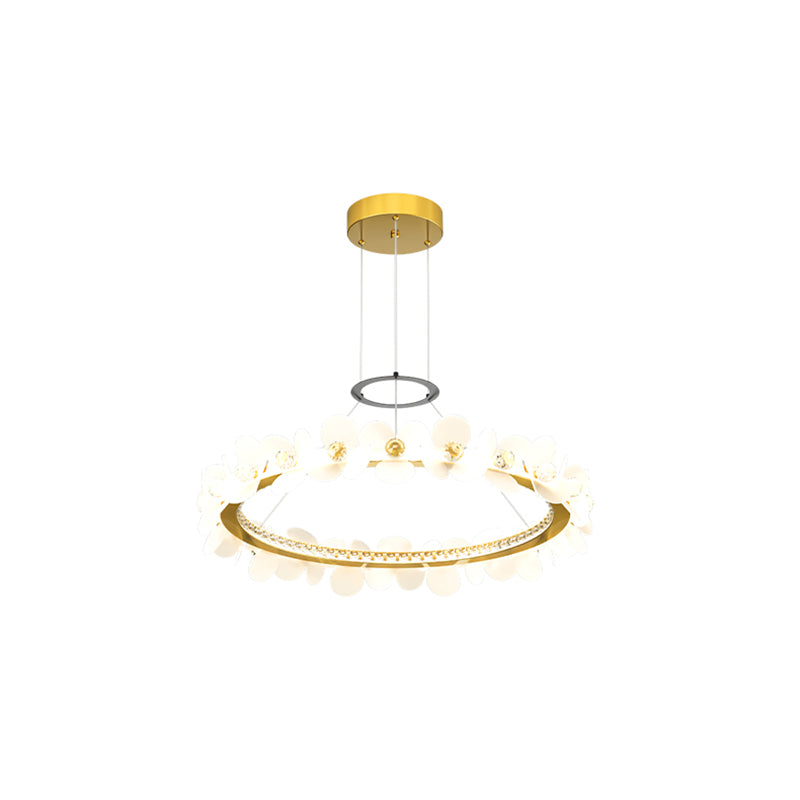 Contemporary Nordic Round Flowers Crystal Acrylic Iron LED Chandeliers For Living Room