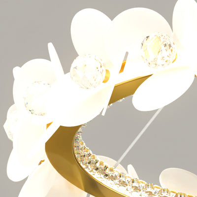 Contemporary Nordic Round Flowers Crystal Acrylic Iron LED Chandeliers For Living Room
