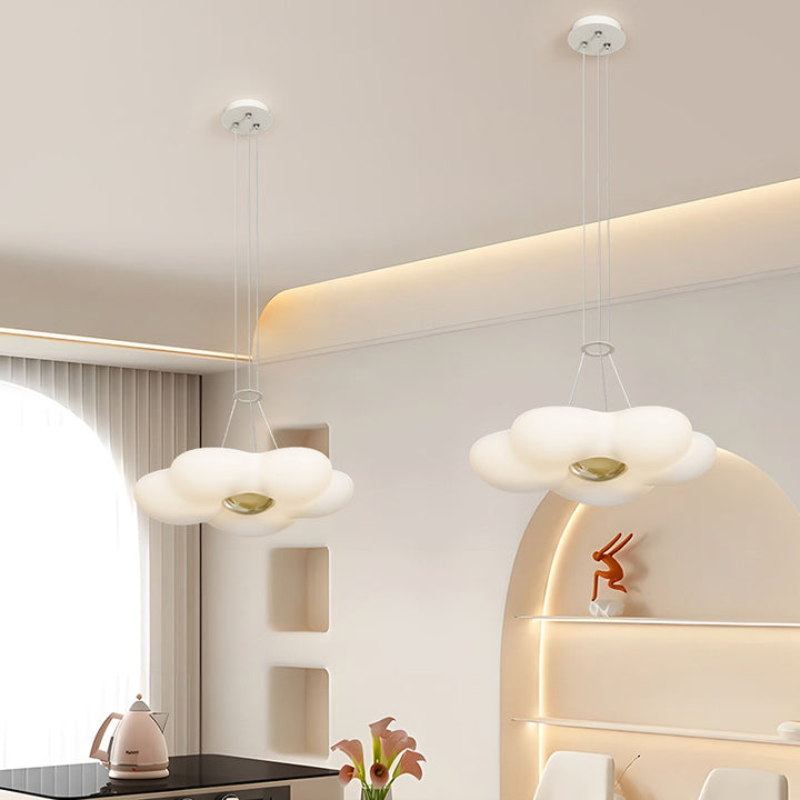 Contemporary Nordic Dome Cream Flower Roto-molding Iron LED Chandeliers For Dining Room