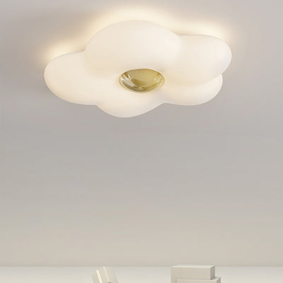 現代北欧クリームフラワーアイアンロト成形LEDフラッシュマウント天井ライト寝室用 