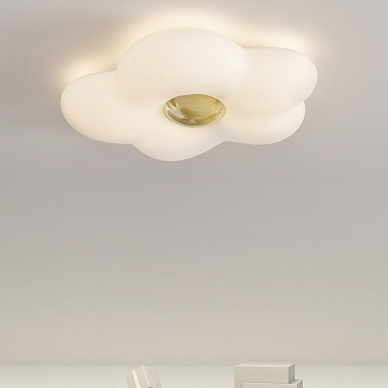 現代北欧クリームフラワーアイアンロト成形LEDフラッシュマウント天井ライト寝室用 
