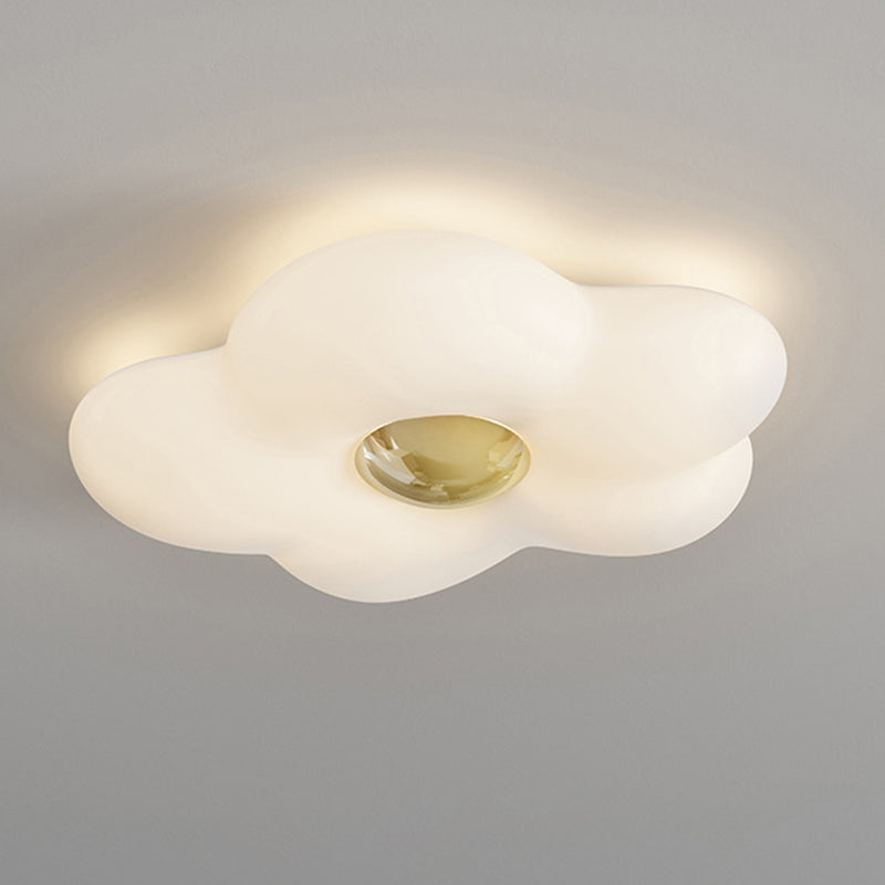 現代北欧クリームフラワーアイアンロト成形LEDフラッシュマウント天井ライト寝室用 