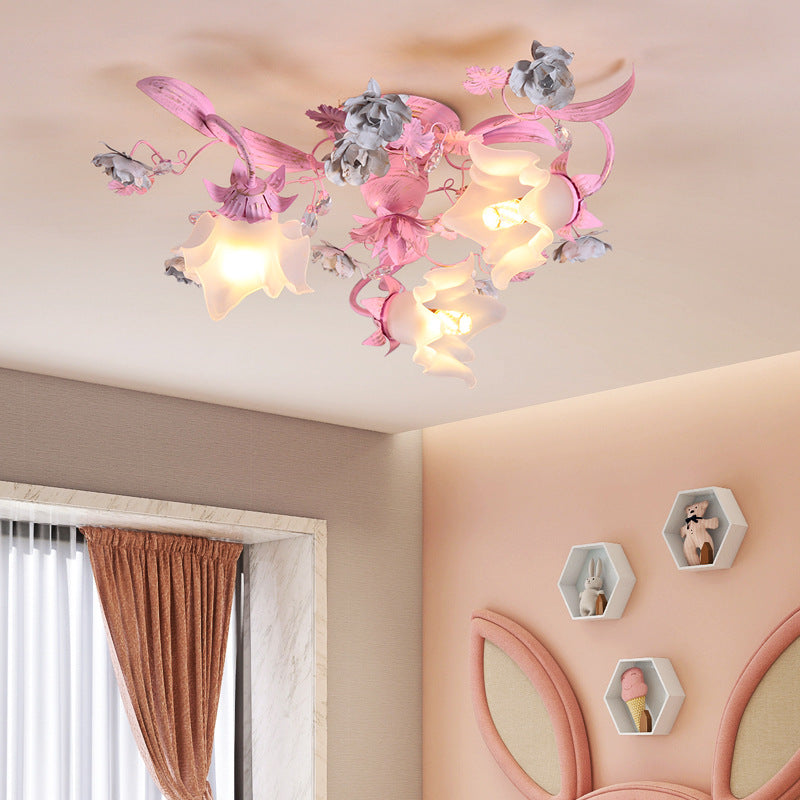 Dôme nordique contemporain Branches Fleurs Verre Cristal Fer 3 - Plafonnier semi-encastré pour chambre à coucher 