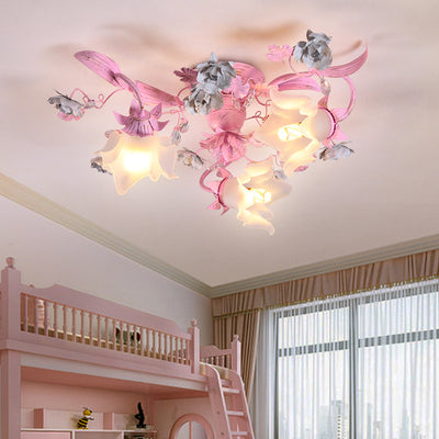 Dôme nordique contemporain Branches Fleurs Verre Cristal Fer 3 - Plafonnier semi-encastré pour chambre à coucher 