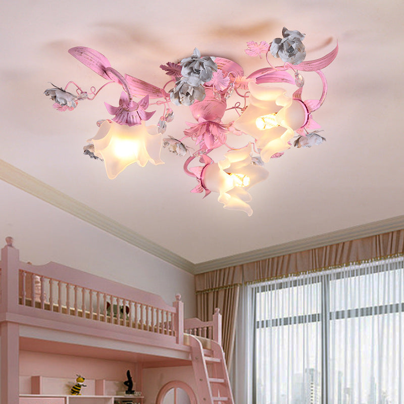 Dôme nordique contemporain Branches Fleurs Verre Cristal Fer 3 - Plafonnier semi-encastré pour chambre à coucher 