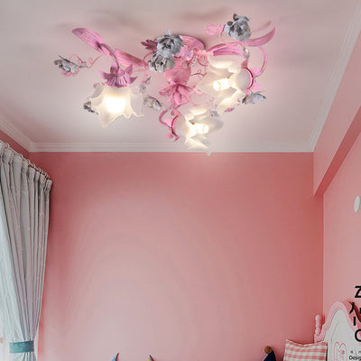 Dôme nordique contemporain Branches Fleurs Verre Cristal Fer 3 - Plafonnier semi-encastré pour chambre à coucher 