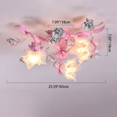 Dôme nordique contemporain Branches Fleurs Verre Cristal Fer 3 - Plafonnier semi-encastré pour chambre à coucher 