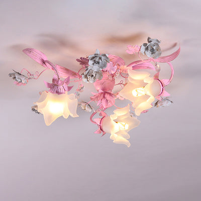 Dôme nordique contemporain Branches Fleurs Verre Cristal Fer 3 - Plafonnier semi-encastré pour chambre à coucher 