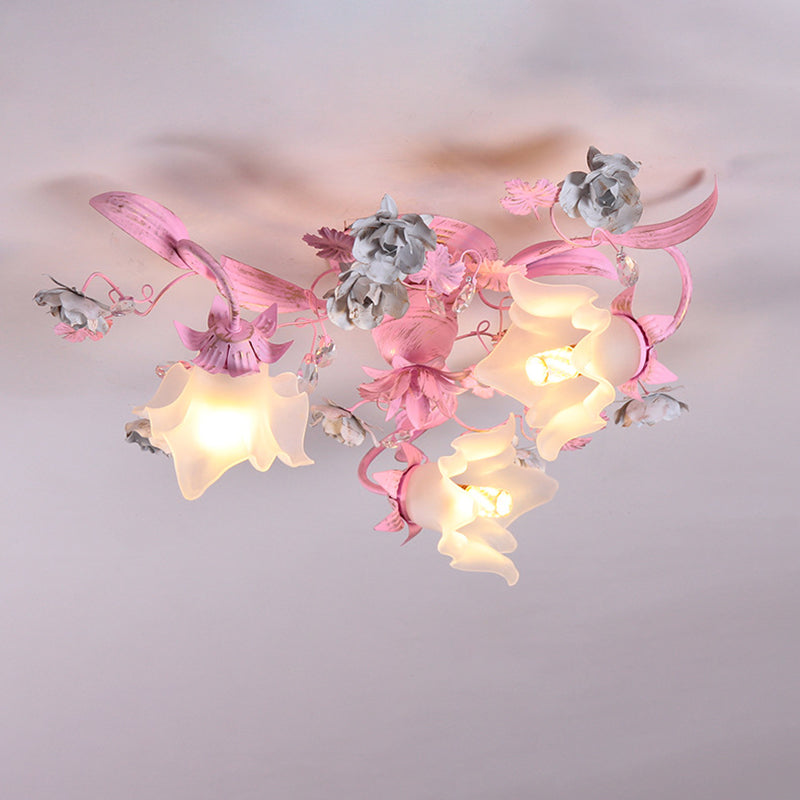 Dôme nordique contemporain Branches Fleurs Verre Cristal Fer 3 - Plafonnier semi-encastré pour chambre à coucher 