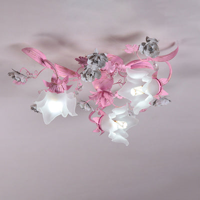 Dôme nordique contemporain Branches Fleurs Verre Cristal Fer 3 - Plafonnier semi-encastré pour chambre à coucher 