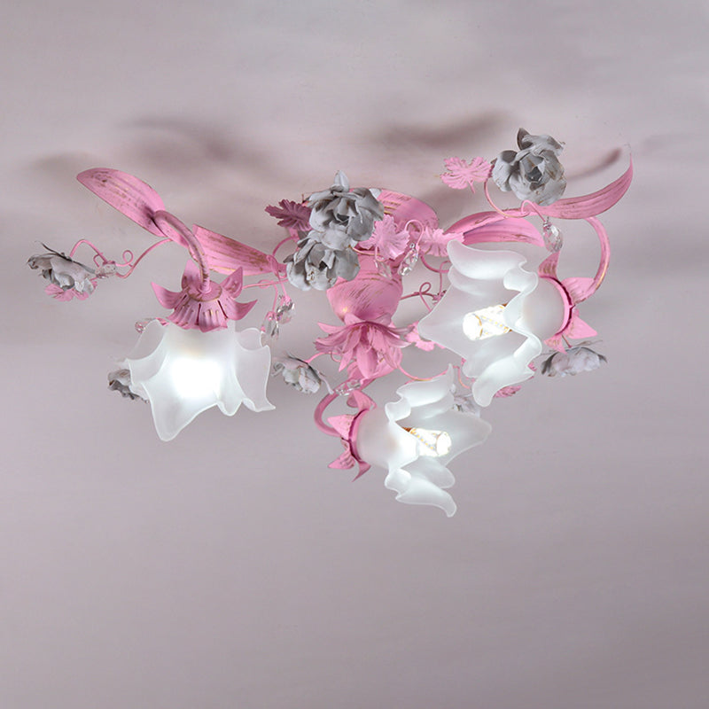 Dôme nordique contemporain Branches Fleurs Verre Cristal Fer 3 - Plafonnier semi-encastré pour chambre à coucher 