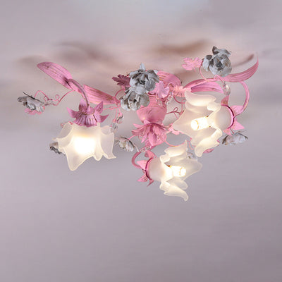 Dôme nordique contemporain Branches Fleurs Verre Cristal Fer 3 - Plafonnier semi-encastré pour chambre à coucher 
