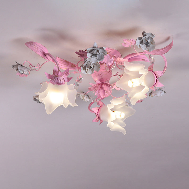 Dôme nordique contemporain Branches Fleurs Verre Cristal Fer 3 - Plafonnier semi-encastré pour chambre à coucher 