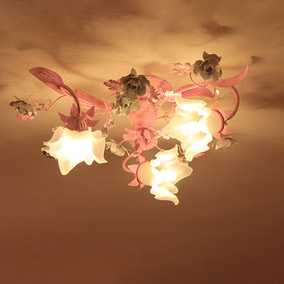 Dôme nordique contemporain Branches Fleurs Verre Cristal Fer 3 - Plafonnier semi-encastré pour chambre à coucher 