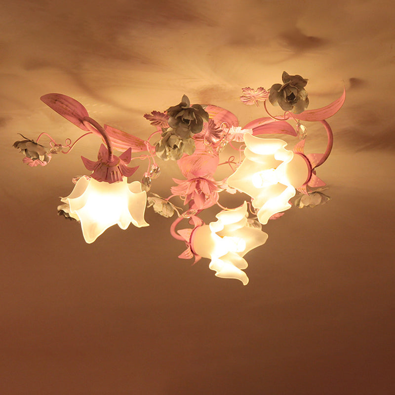 Dôme nordique contemporain Branches Fleurs Verre Cristal Fer 3 - Plafonnier semi-encastré pour chambre à coucher 