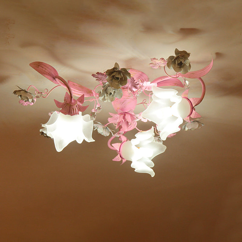Dôme nordique contemporain Branches Fleurs Verre Cristal Fer 3 - Plafonnier semi-encastré pour chambre à coucher 