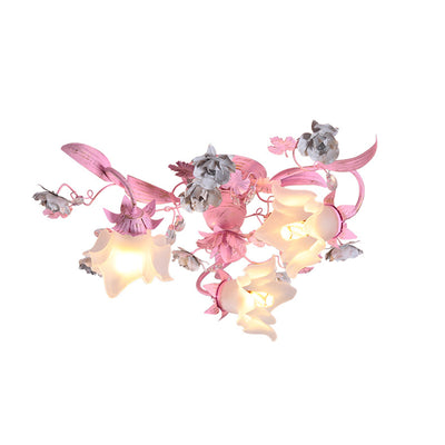Dôme nordique contemporain Branches Fleurs Verre Cristal Fer 3 - Plafonnier semi-encastré pour chambre à coucher 