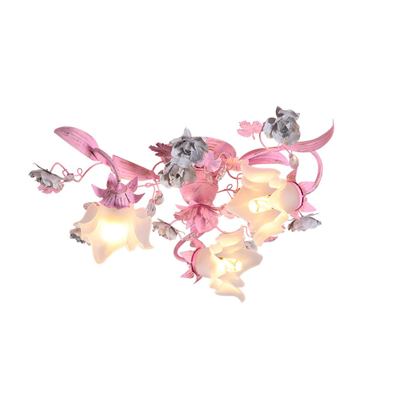 Dôme nordique contemporain Branches Fleurs Verre Cristal Fer 3 - Plafonnier semi-encastré pour chambre à coucher 