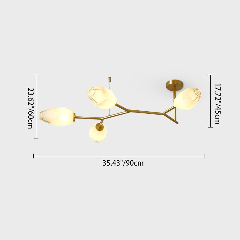 Zeitgenössische skandinavische Zweige Knospen Glas Kupfer 4/6/8 - Licht Semi-Flush-Mount Deckenleuchte für Wohnzimmer 