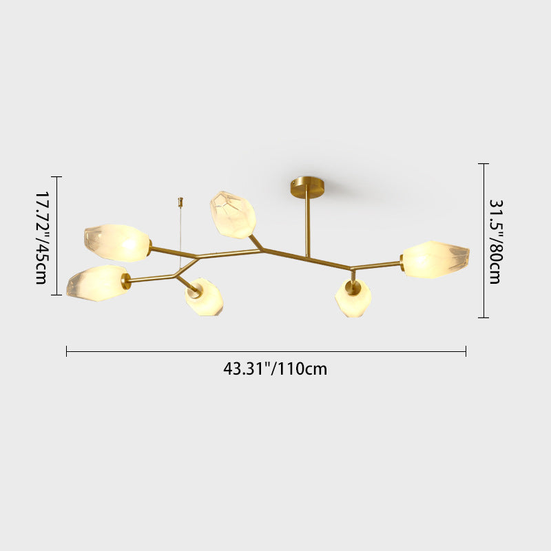 Zeitgenössische skandinavische Zweige Knospen Glas Kupfer 4/6/8 - Licht Semi-Flush-Mount Deckenleuchte für Wohnzimmer 