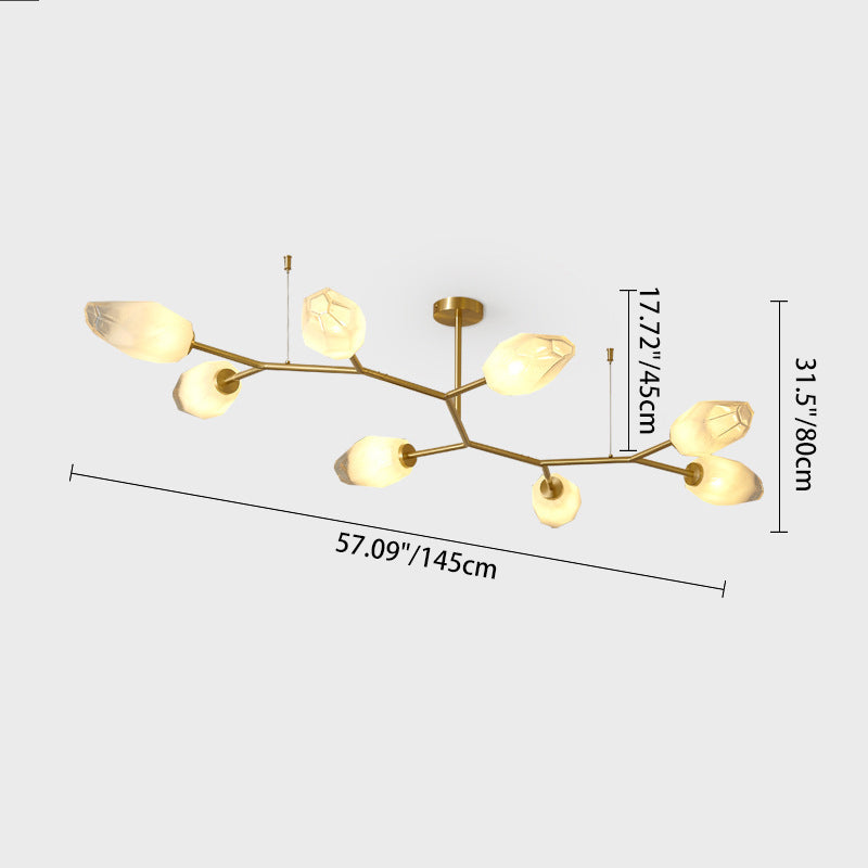 Zeitgenössische skandinavische Zweige Knospen Glas Kupfer 4/6/8 - Licht Semi-Flush-Mount Deckenleuchte für Wohnzimmer 
