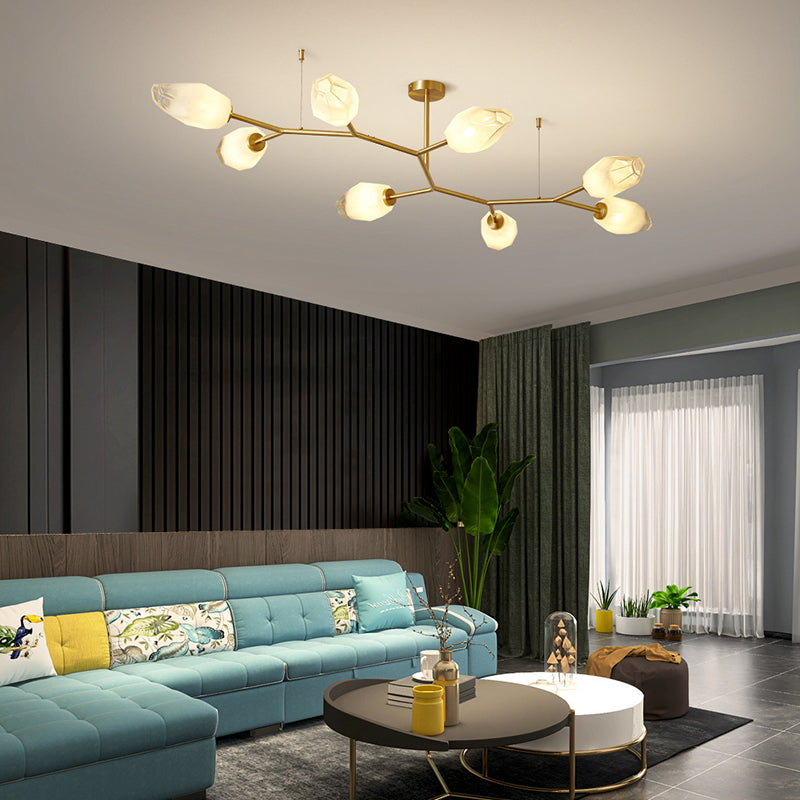 Zeitgenössische skandinavische Zweige Knospen Glas Kupfer 4/6/8 - Licht Semi-Flush-Mount Deckenleuchte für Wohnzimmer 