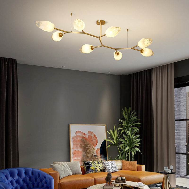 Zeitgenössische skandinavische Zweige Knospen Glas Kupfer 4/6/8 - Licht Semi-Flush-Mount Deckenleuchte für Wohnzimmer 
