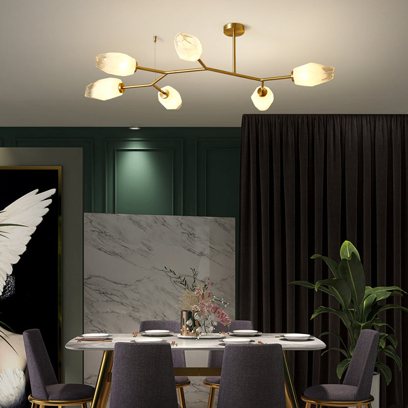 Zeitgenössische skandinavische Zweige Knospen Glas Kupfer 4/6/8 - Licht Semi-Flush-Mount Deckenleuchte für Wohnzimmer 