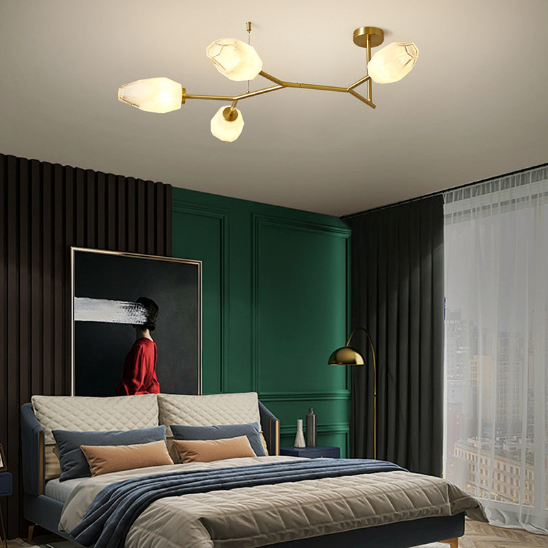 Zeitgenössische skandinavische Zweige Knospen Glas Kupfer 4/6/8 - Licht Semi-Flush-Mount Deckenleuchte für Wohnzimmer 