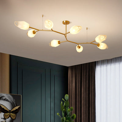 Zeitgenössische skandinavische Zweige Knospen Glas Kupfer 4/6/8 - Licht Semi-Flush-Mount Deckenleuchte für Wohnzimmer 