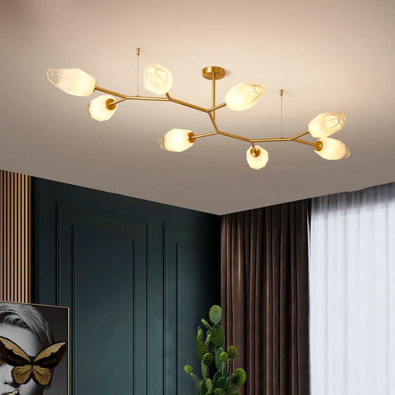 Zeitgenössische skandinavische Zweige Knospen Glas Kupfer 4/6/8 - Licht Semi-Flush-Mount Deckenleuchte für Wohnzimmer 
