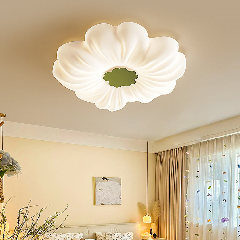 Plafonnier LED monté au ras du plafond en fer PE avec fleurs nordiques contemporaines pour chambre 