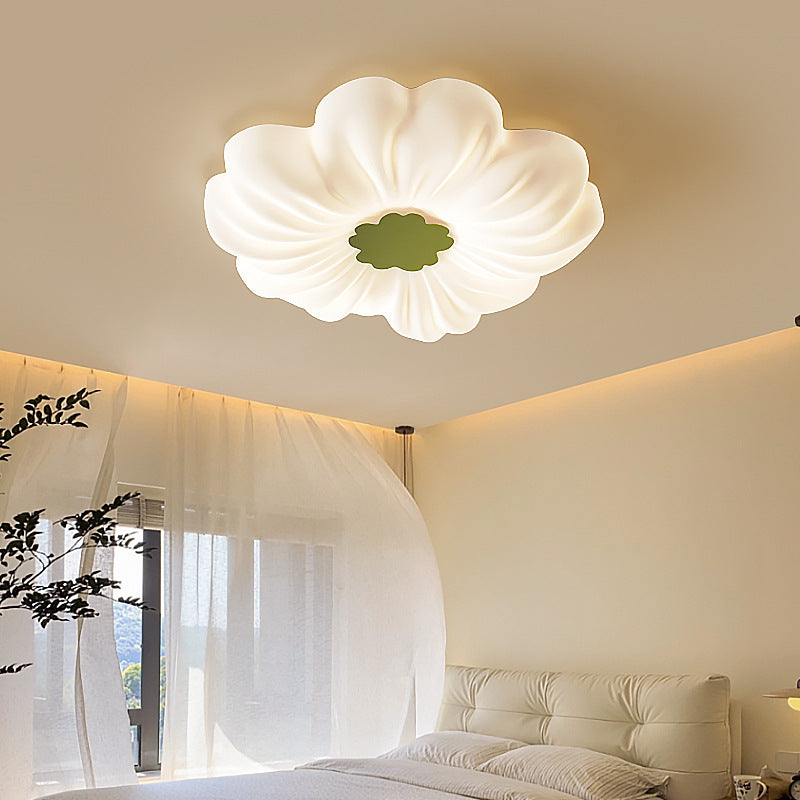 Plafonnier LED monté au ras du plafond en fer PE avec fleurs nordiques contemporaines pour chambre 