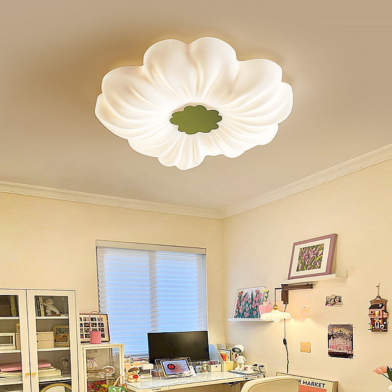 Plafonnier LED monté au ras du plafond en fer PE avec fleurs nordiques contemporaines pour chambre 