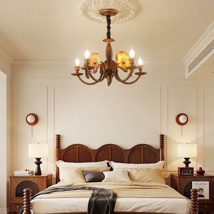 Traditional French Petunia Curved Branch Copper Glass 3/5/6/8 - Light Chandelier For Living Room