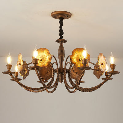 Traditional French Petunia Curved Branch Copper Glass 3/5/6/8 - Light Chandelier For Living Room